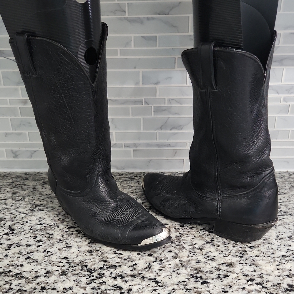 Vintage Handmade Black Leather Cowboy Boots sz 10.5 EE soft supple western USA